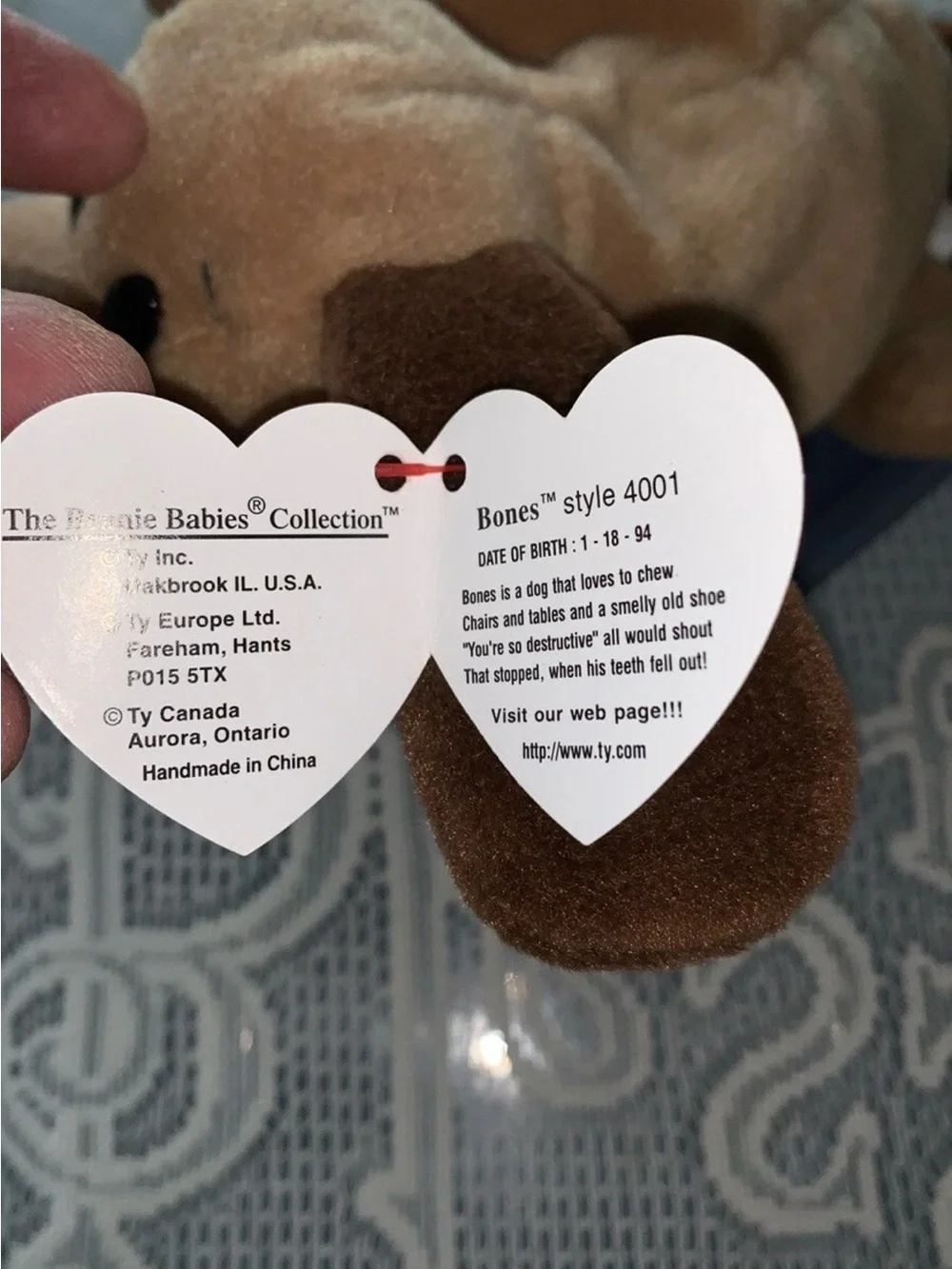 Jan 18 1994 Ty Original Beanie Babies BONES The Hound Dog w/Tags Style 4001 (9